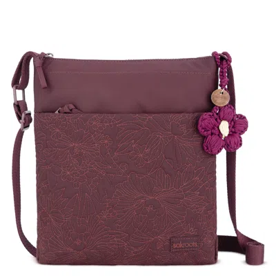 Sakroots Banyan Basic Crossbody In Black Cherry Flower Blossom Quilted