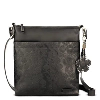 Sakroots Banyan Basic Crossbody In Black Floral Embossed