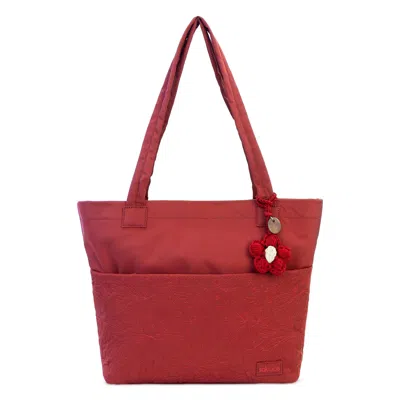 Sakroots Banyan Shoulder Tote In Crimson Flower Blossom Quilted