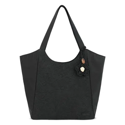 Sakroots Roma Large Tote In Black Flower Blossom Quilted