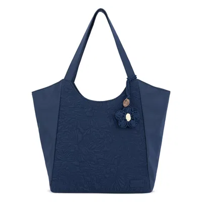 Sakroots Roma Large Tote In Navy Flower Blossom Quilted