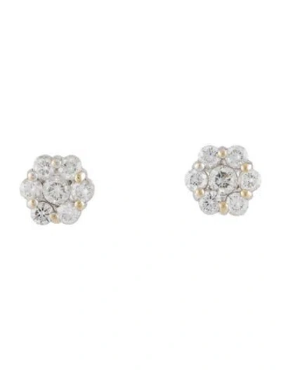 Pre-owned Saks Fifth Avenue 18k 1.26ctw Diamond Cluster Stud Earrings In Multi