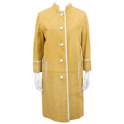 Pre-owned Saks Fifth Avenue 1960s Beige Suede Coat With Cream Piping And Plaid Lining In White