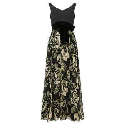 Pre-owned Saks Fifth Avenue 1960s  Chiffon Rose Print Maxi Dress In Red