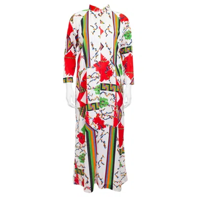 Pre-owned Saks Fifth Avenue 1970s Eduardo For Saks Fifth Ave Geometric Printed Hostess Robe In Sand