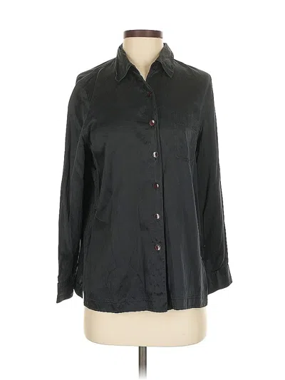 Pre-owned Saks Fifth Avenue 3/4 Sleeve Silk Top Black Collared Neckline Tops