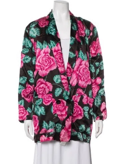 Pre-owned Saks Fifth Avenue Acetate Floral Print Blazer In Pink