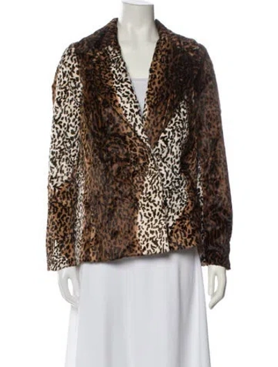 Pre-owned Saks Fifth Avenue Animal Print Faux Fur Coat In Neutral