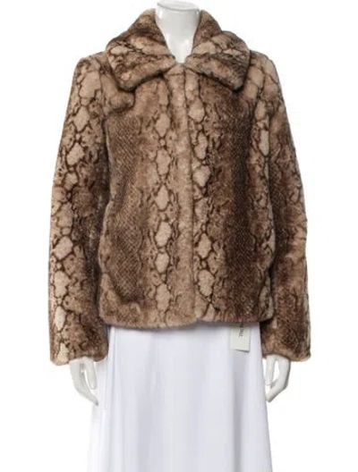 Pre-owned Saks Fifth Avenue Animal Print Faux Fur Jacket In Brown