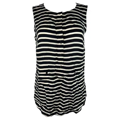 Pre-owned Saks Fifth Avenue Aris Punto Navy And White Striped Top
