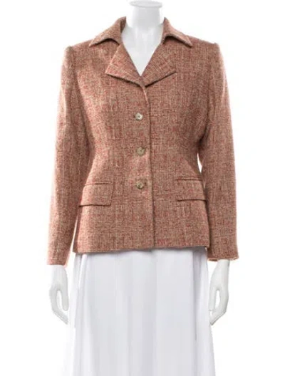 Pre-owned Saks Fifth Avenue Baby Alpaca Plaid Print Blazer In Orange