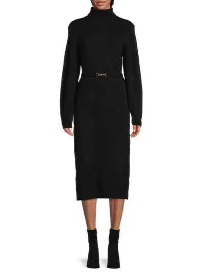 Saks Fifth Avenue Belted Turtleneck Sweater Dress In Black