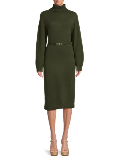 Saks Fifth Avenue Belted Turtleneck Sweater Dress In Olive