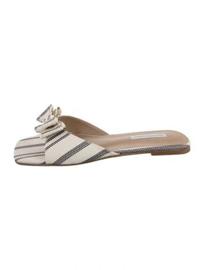 Pre-owned Saks Fifth Avenue Canvas Striped Slides In Silver