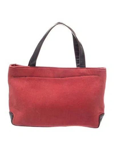 Pre-owned Saks Fifth Avenue Canvas Top Handle Bag In Red