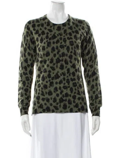 Pre-owned Saks Fifth Avenue Cashmere Animal Print Sweater In Green