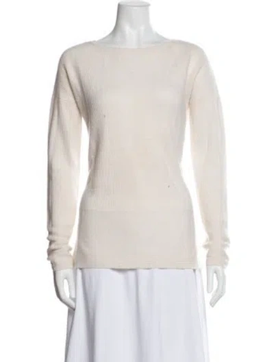 Pre-owned Saks Fifth Avenue Cashmere Bateau Neckline Sweater In White