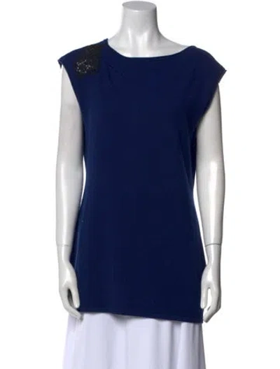 Pre-owned Saks Fifth Avenue Cashmere Bateau Neckline Tunic In Blue