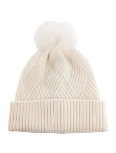Pre-owned Saks Fifth Avenue Cashmere Beanie In White