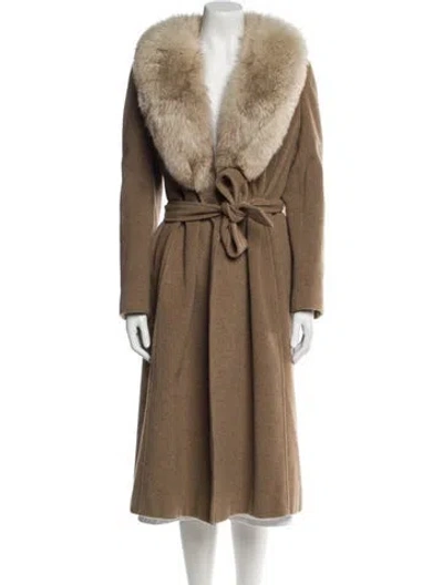 Pre-owned Saks Fifth Avenue Cashmere Faux Fur Coat In Neutral