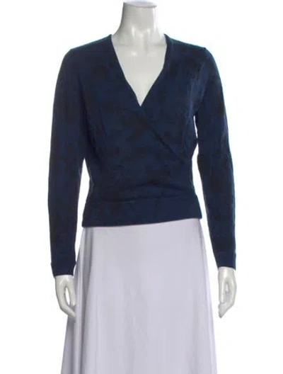 Pre-owned Saks Fifth Avenue Cashmere Floral Print Sweater In Blue