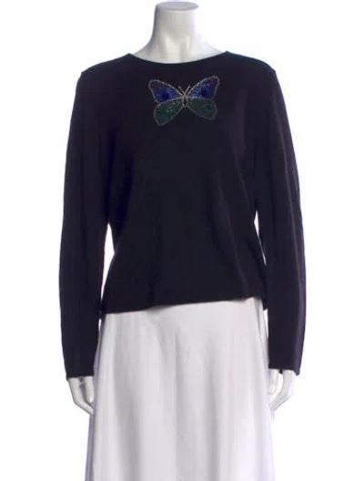 Pre-owned Saks Fifth Avenue Cashmere Graphic Print Sweater In Blue