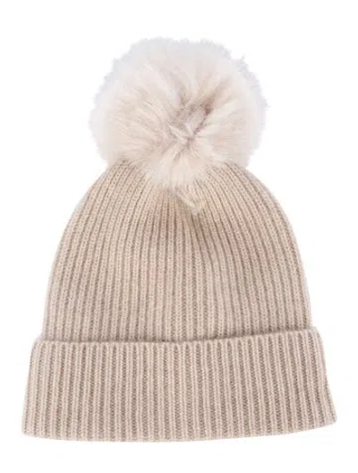 Pre-owned Saks Fifth Avenue Cashmere Knit Beanie Hat W/tags In Neutrals