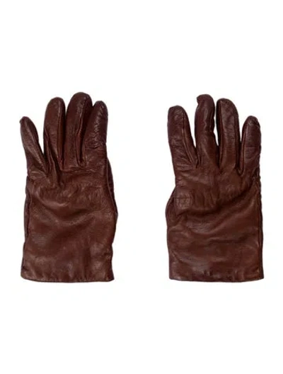 Pre-owned Saks Fifth Avenue Cashmere Lined Leather Gloves In Brown