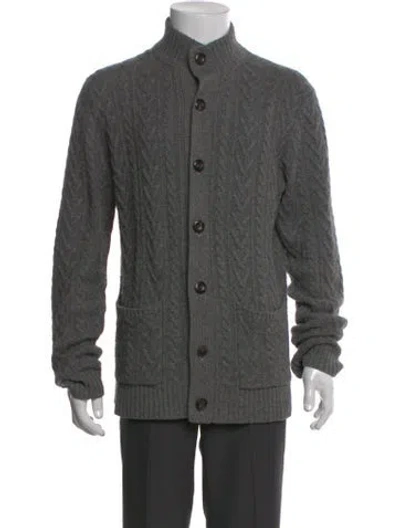 Pre-owned Saks Fifth Avenue Cashmere Mock Neck Cardigan In Gray