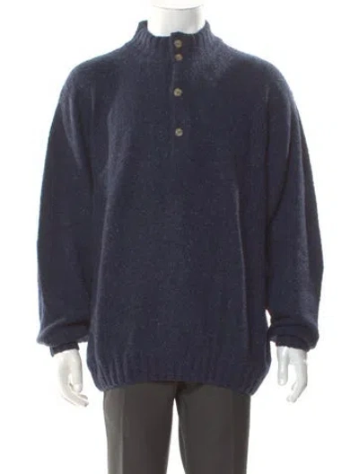 Pre-owned Saks Fifth Avenue Cashmere Mock Neck Polo Sweater In Blue