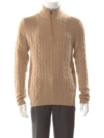 Pre-owned Saks Fifth Avenue Cashmere Mock Neck Polo Sweater In Neutral