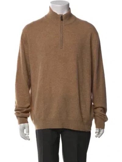 Pre-owned Saks Fifth Avenue Cashmere Mock Neck Polo Sweater In Neutral