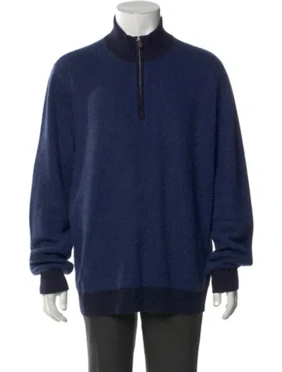 Pre-owned Saks Fifth Avenue Cashmere Mock Neck Pullover In Blue