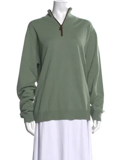 Pre-owned Saks Fifth Avenue Cashmere Mock Neck Sweater In Green