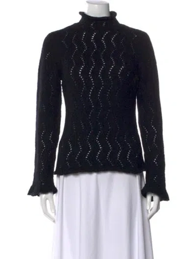 Pre-owned Saks Fifth Avenue Cashmere Patterned Sweater In Black