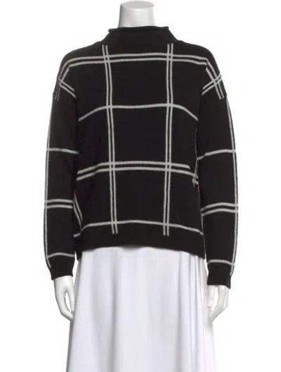 Pre-owned Saks Fifth Avenue Cashmere Plaid Print Sweater W/ Tags In Black