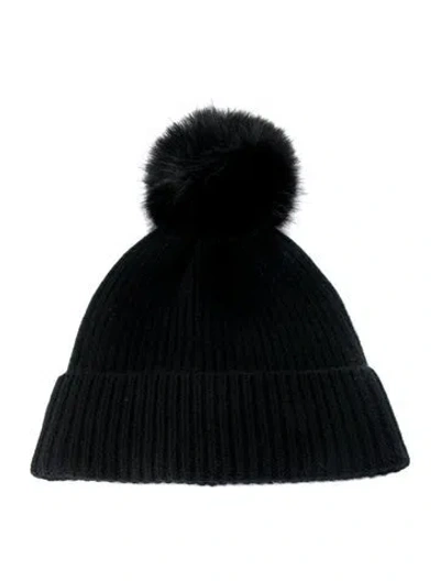 Pre-owned Saks Fifth Avenue Cashmere Pom Pom Beanie W/tags In Black