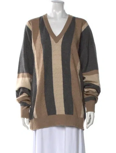 Pre-owned Saks Fifth Avenue Cashmere Striped Sweater In Gray