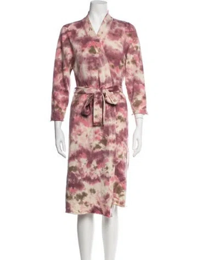 Pre-owned Saks Fifth Avenue Cashmere Tie-dye Print Robe In Pink