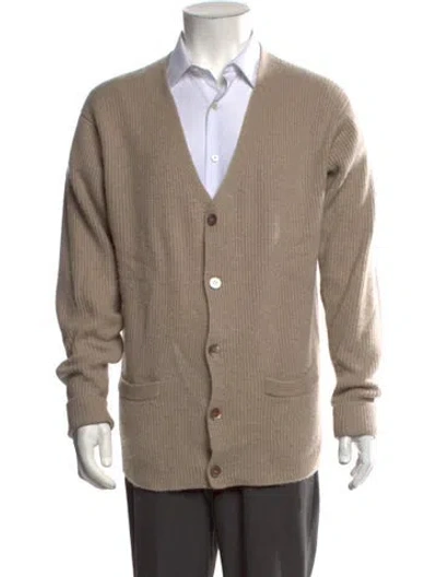 Pre-owned Saks Fifth Avenue Cashmere V-neck Cardigan In Neutrals
