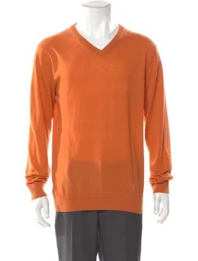 Pre-owned Saks Fifth Avenue Cashmere V-neck Pullover In Orange