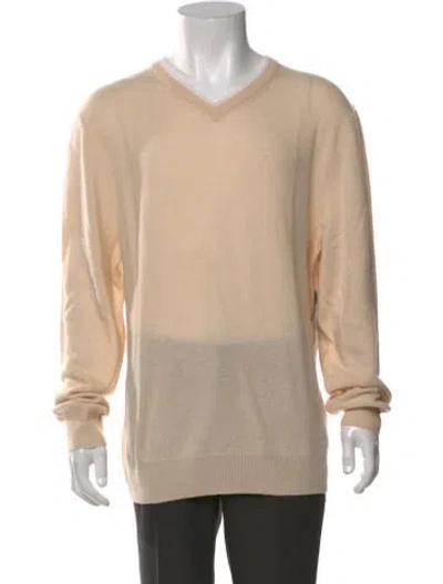 Pre-owned Saks Fifth Avenue Cashmere V-neck Pullover W/ Tags In Neutrals