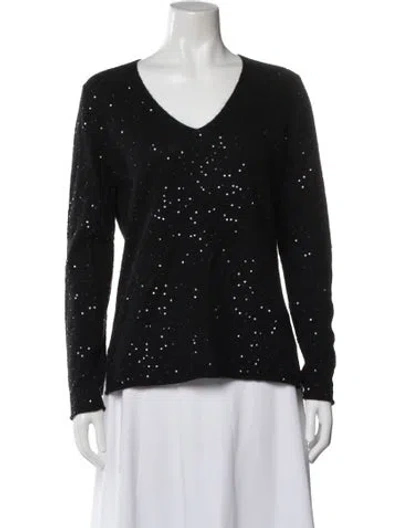 Pre-owned Saks Fifth Avenue Cashmere V-neck Sweater In Black
