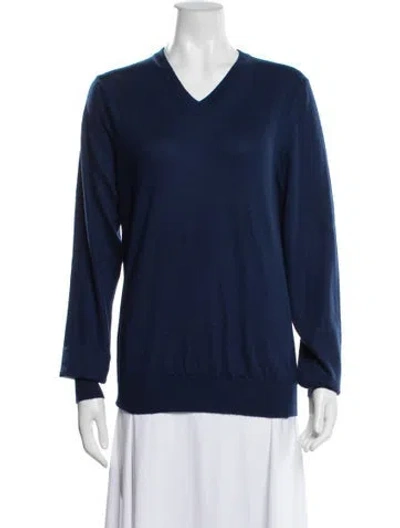 Pre-owned Saks Fifth Avenue Cashmere V-neck Sweater In Blue
