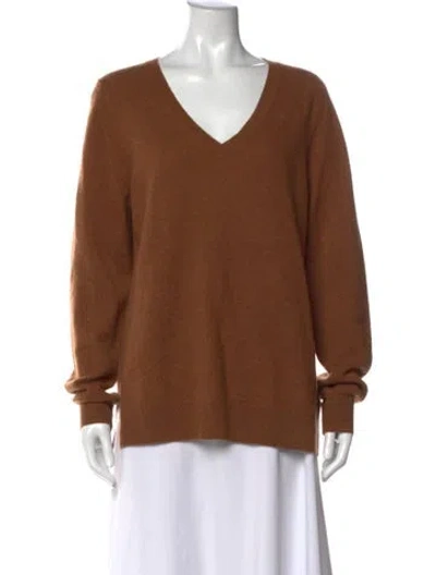 Pre-owned Saks Fifth Avenue Cashmere V-neck Sweater In Brown