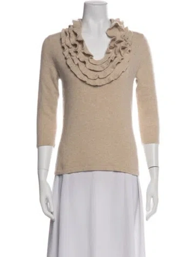 Pre-owned Saks Fifth Avenue Cashmere V-neck Sweater In Neutral
