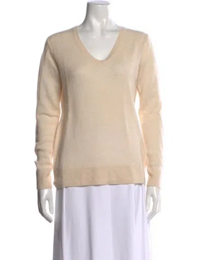 Pre-owned Saks Fifth Avenue Cashmere V-neck Sweater In Neutrals