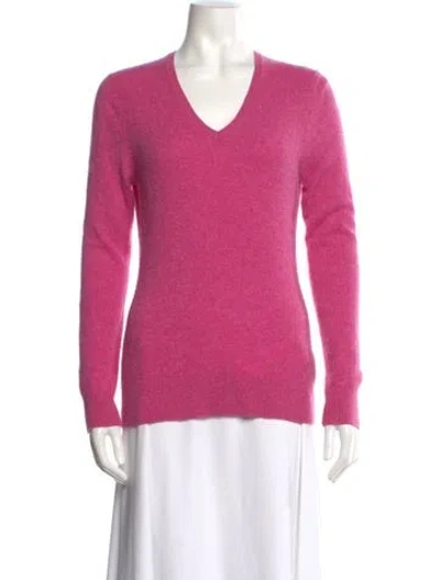 Pre-owned Saks Fifth Avenue Cashmere V-neck Sweater In Pink