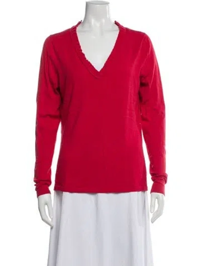 Pre-owned Saks Fifth Avenue Cashmere V-neck Sweater In Red
