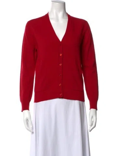 Pre-owned Saks Fifth Avenue Cashmere V-neck Sweater In Red